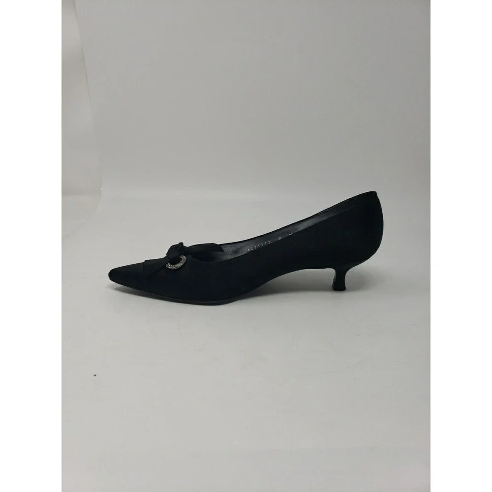 Stuart Weitzman Women's Black Suede Point Toe Bowtie 1.5